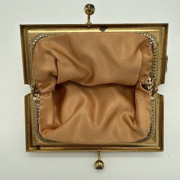 Vintage Women’s Gold Tone Mesh Coin Purse Kiss Lock Satin Lined USA Duramesh 80s - Picture 3 of 6